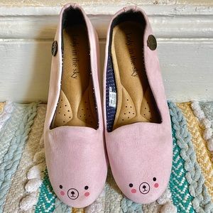 Kawaii pink cute bear face vegan ballet flats